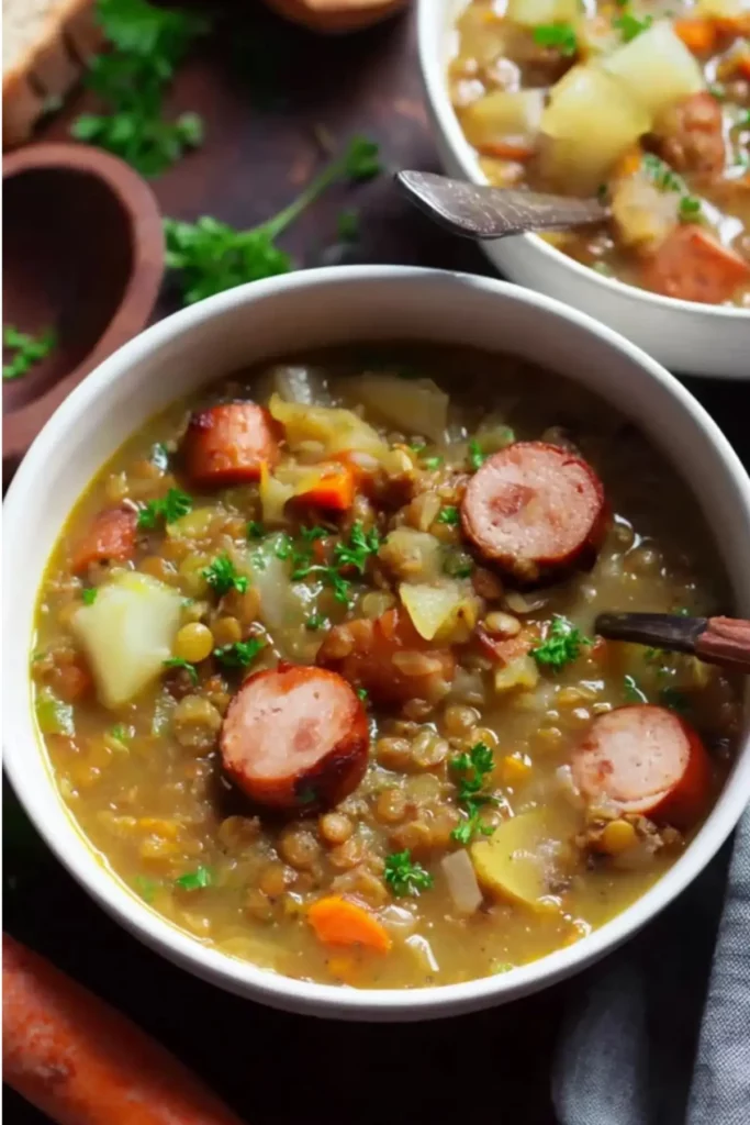 Linsensuppe mit Würstchen
