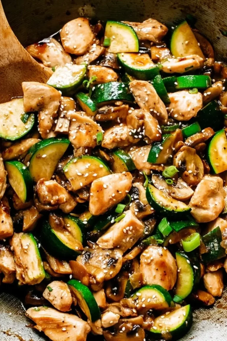 zucchini pilz hähnchen wok