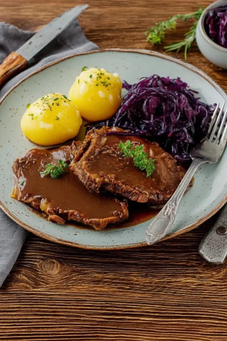 Rinderschmorbraten mit Rotkohl und Klößen