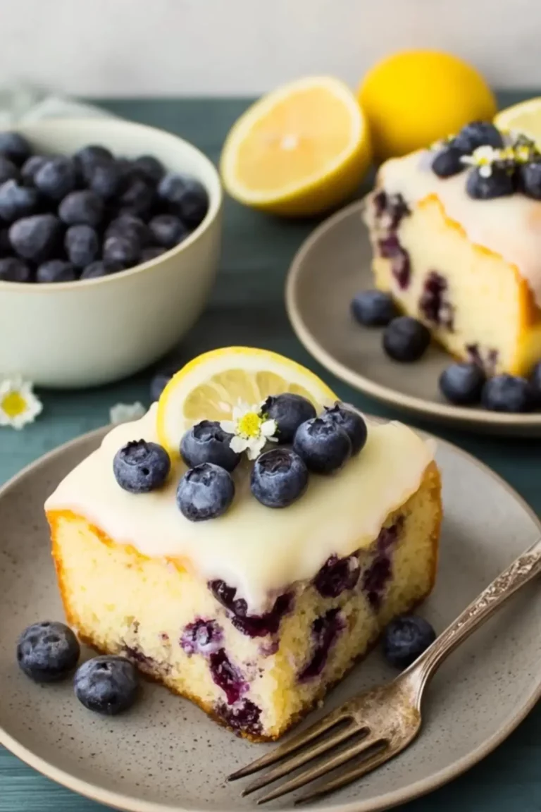 Zitronen-Blaubeer-Kuchen mit Cheesecake-Guss