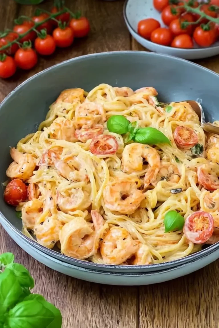Spaghetti mit Garnelen in Frischkäsesauce