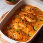 Hähnchenbrust in Frischkäsesoße mit Paprika und Zucchini aus dem Ofen