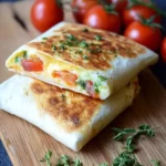 Frühstückswrap mit Ei, Käse und Tomaten