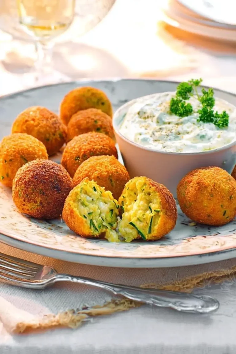 Zucchini-Käsebällchen mit Knoblauchdip