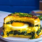 Frühstückssandwich mit Ei und Spinat