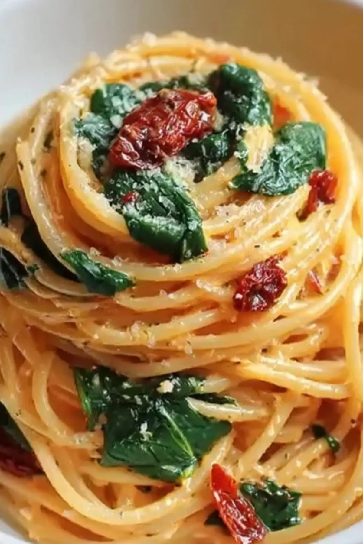 spaghetti mit spinat und tomatencreme