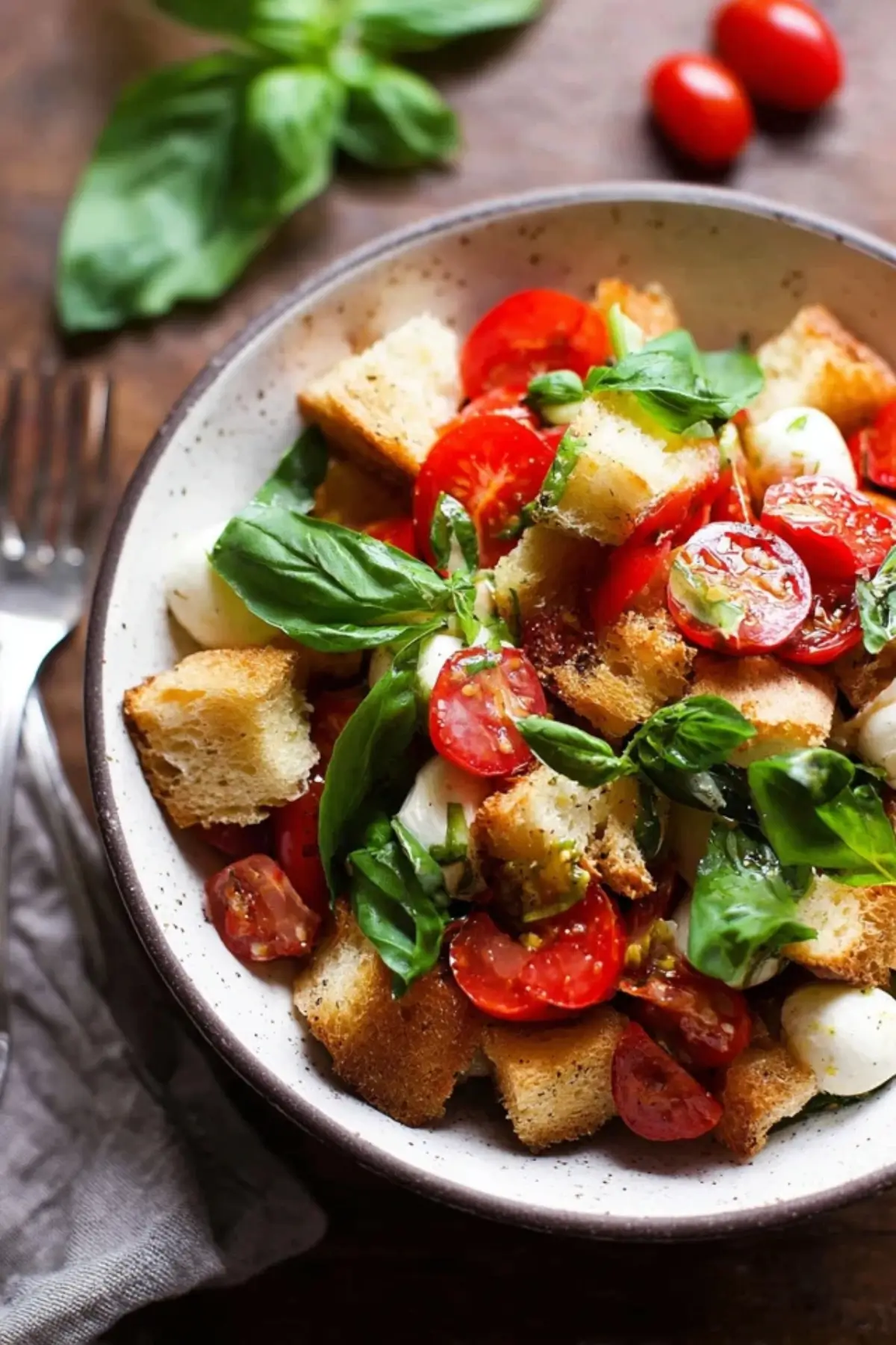 Brotsalat mit Tomaten und Mozzarella