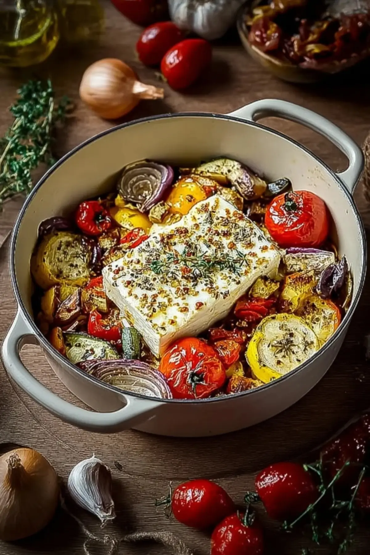 Gebackener Feta mit mediterranem Ofengemüse