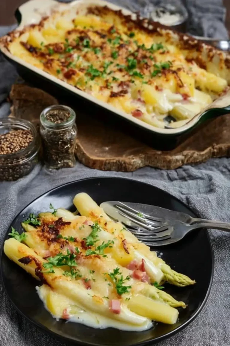 "Spargelauflauf mit Kartoffeln und Schinke "