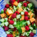 sommersalat mit melone gurke und himbeeren