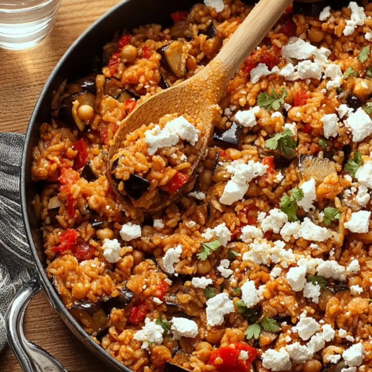 Auberginen-Reispfanne mit Feta