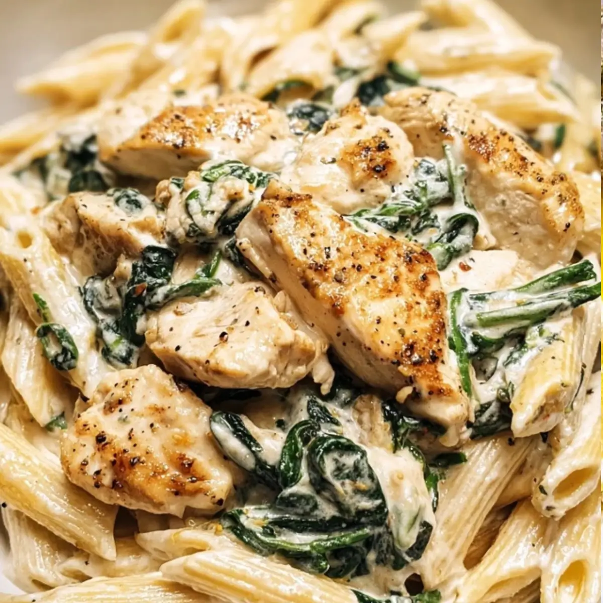 Frischkäse Spinat Hähnchen Pasta