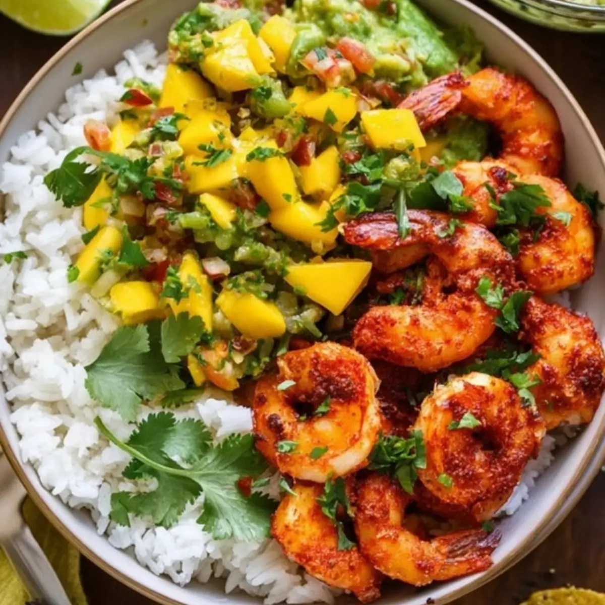 Garnelen Schale mit Mango-Avocado-Salsa