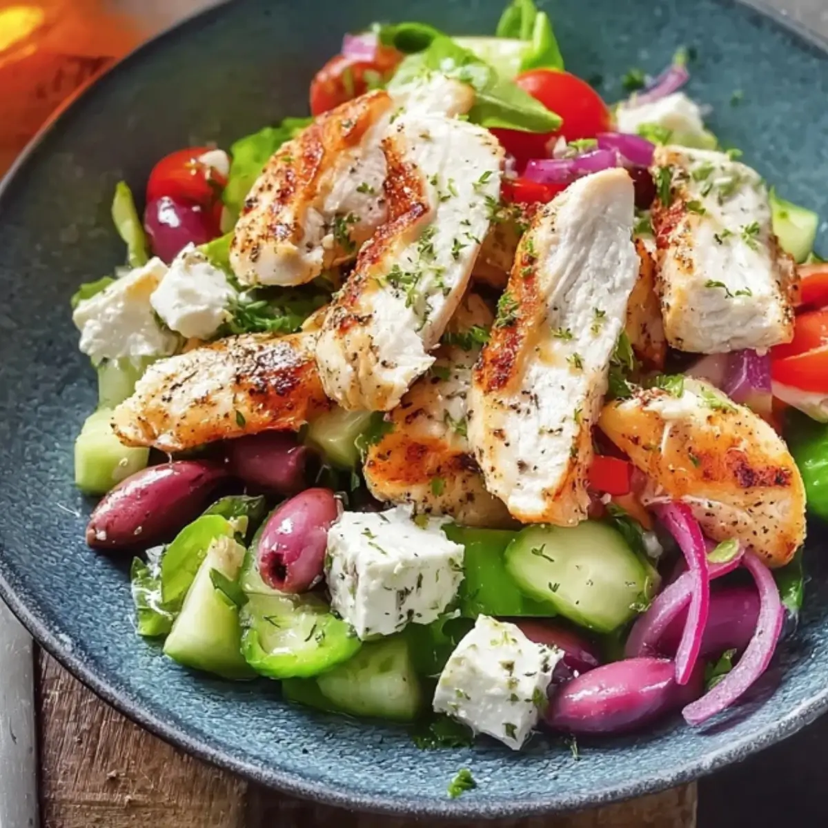 Hähnchenbrust auf griechischem Salat