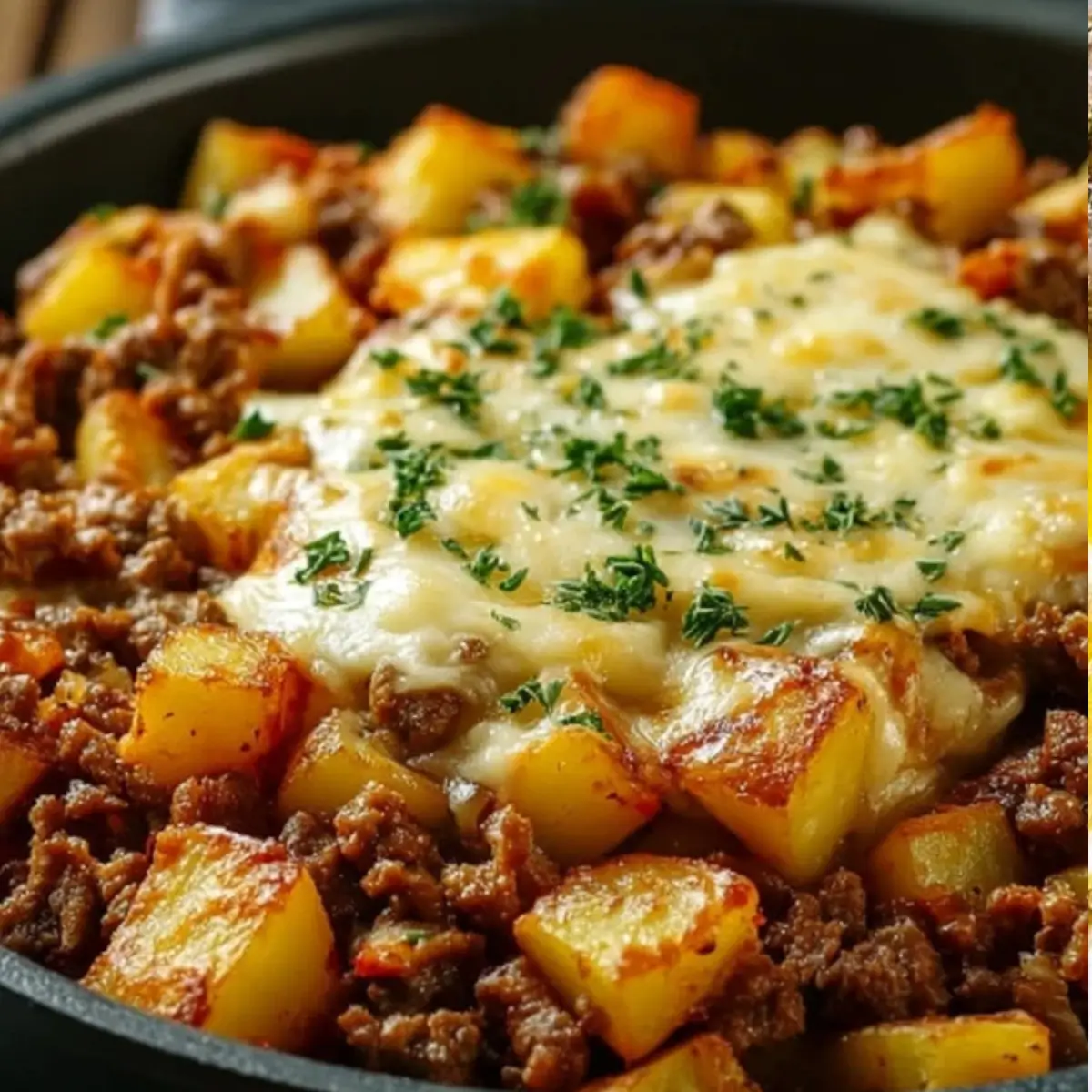 Kartoffel-Hackfleisch-Pfanne mit Käse
