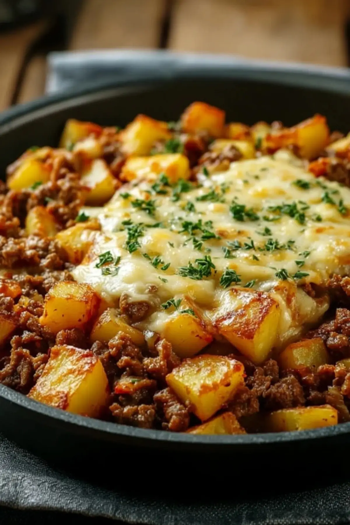 Kartoffel-Hackfleisch-Pfanne mit Käse