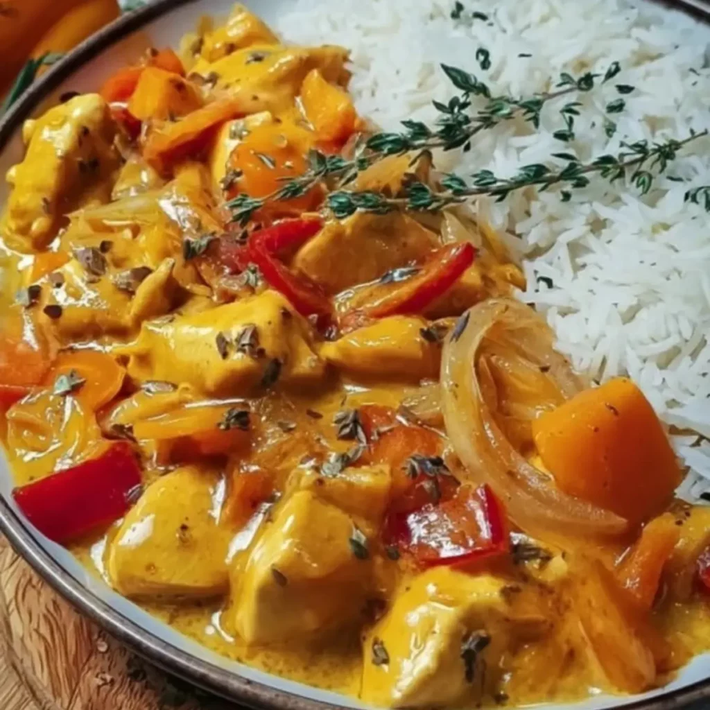 Kürbis Hähnchen Pfanne mit Reis