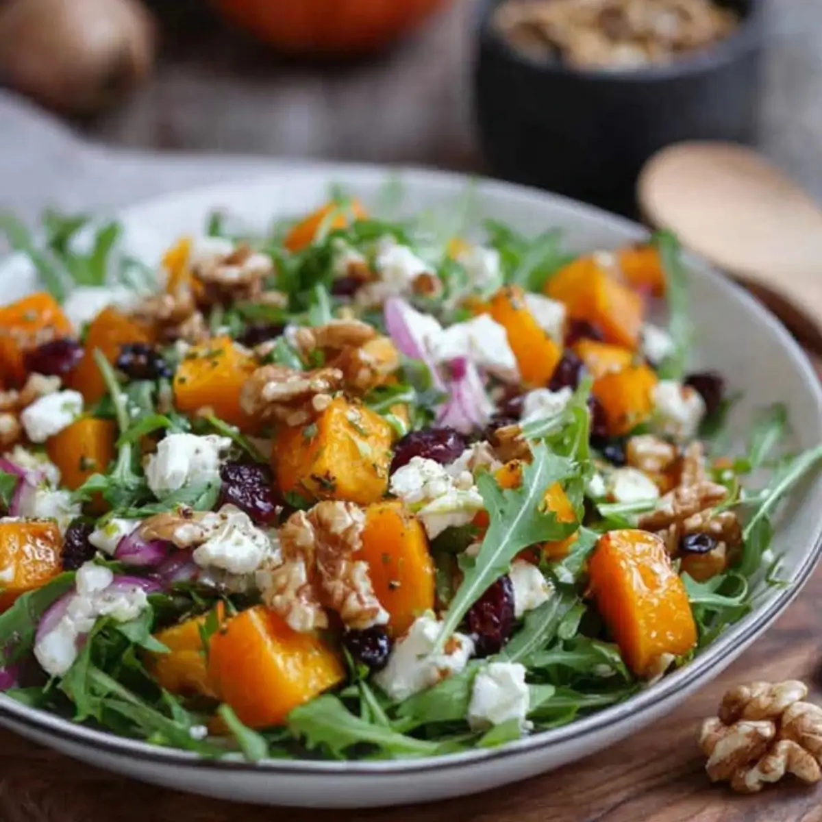 Lauwarmer Kürbissalat mit Rucola