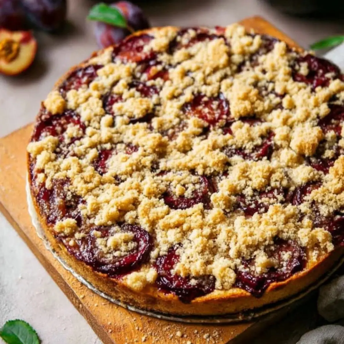 Zwetschgenkuchen mit Pudding und Streusel