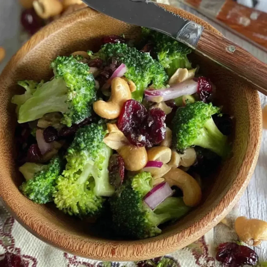 Brokkoli-Salat mit Cranberrys und Cashewkernen