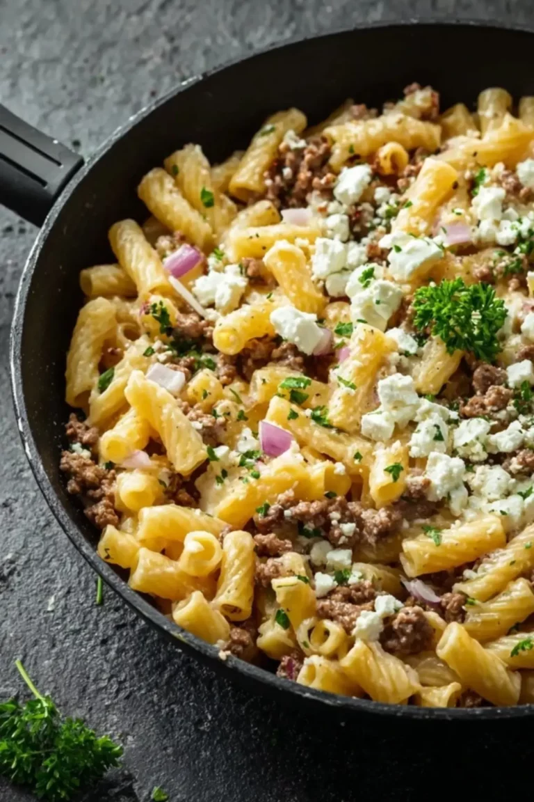 Cremige Nudel-Hackfleisch-Pfanne mit Feta