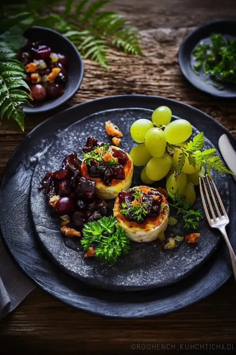 Gratinierter Ziegenkäse mit Trauben-Dressing und Bitz