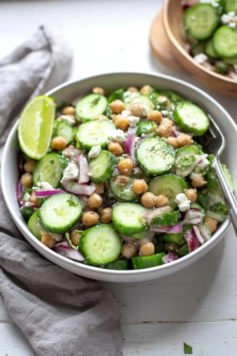 Gurkensalat mit Feta und Kichererbsen