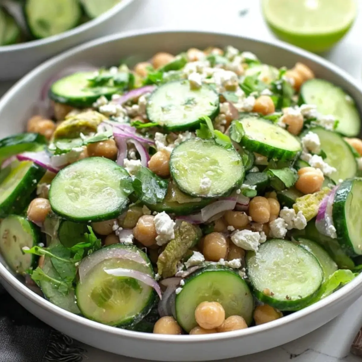 Gurkensalat mit Feta und Kichererbsen