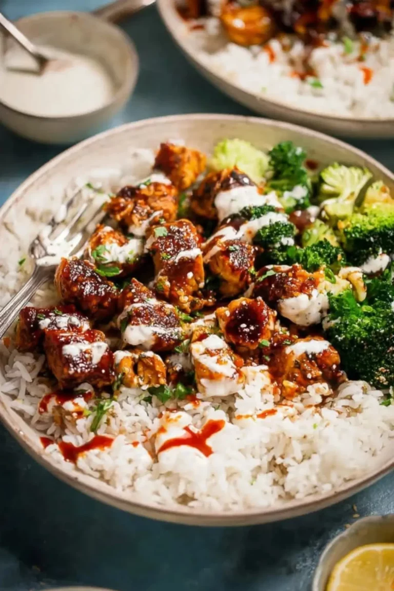 Klebrige Reisschüsseln mit Hühnchen