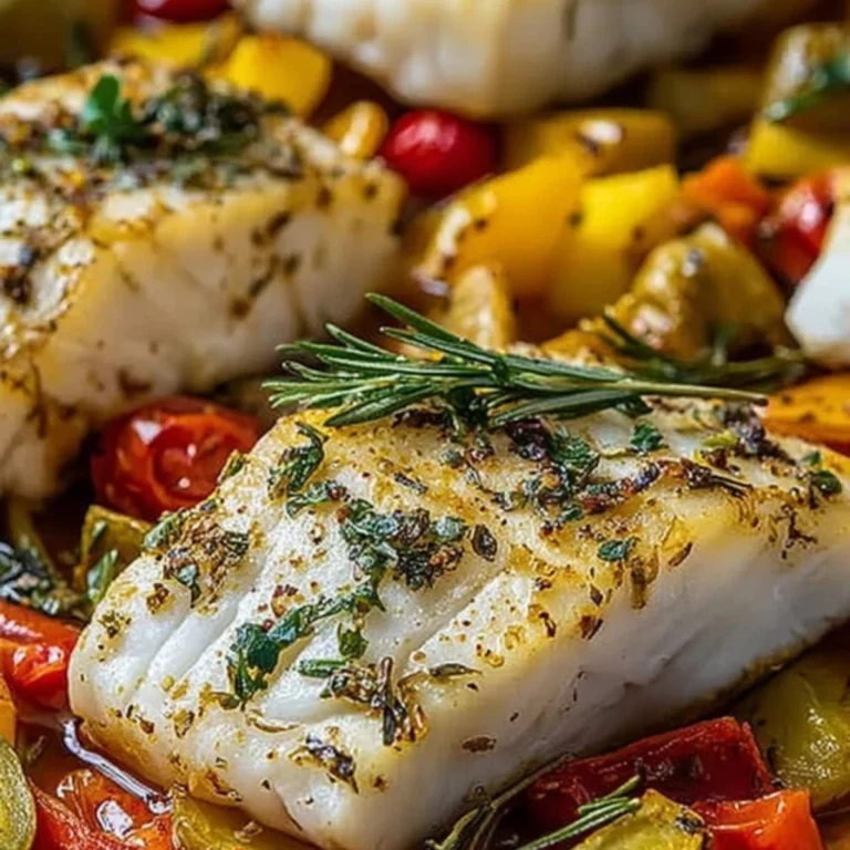 Mediterran gebackene Fischfilets mit Gemüse