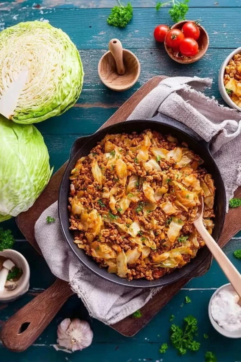 Spitzkohlpfanne mit Hackfleisch