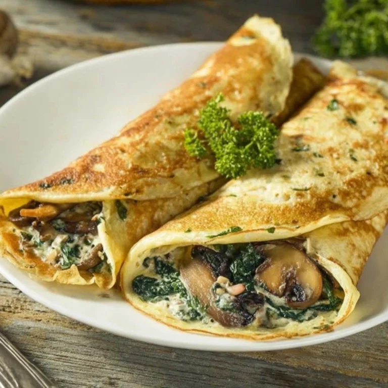Gefüllte Pfannkuchen mit Champignons und Spinat