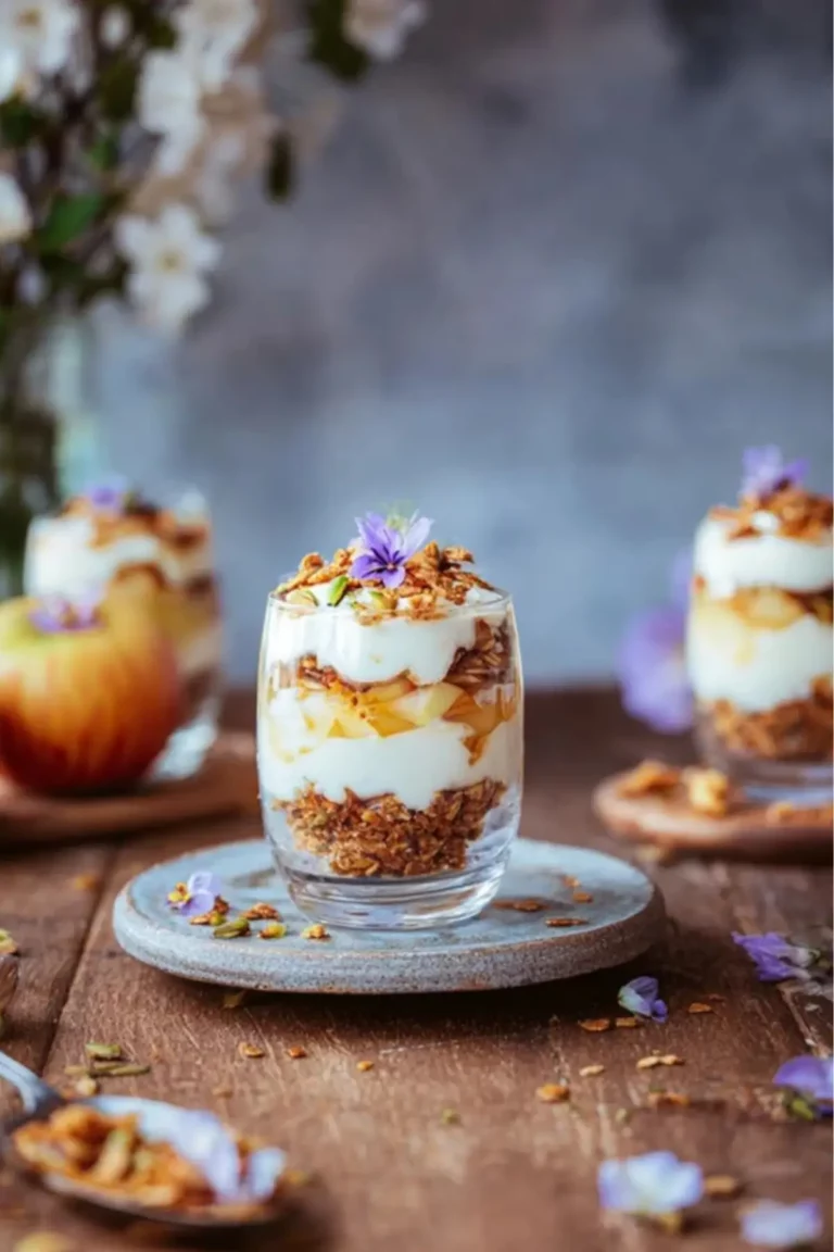 Apfel-Ricotta-Dessert im Glas mit Knuspercrunch