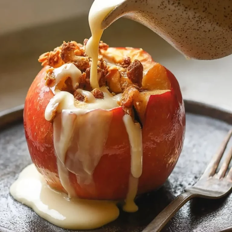 Bratapfel mit Vanillesoße und Nusscrunch