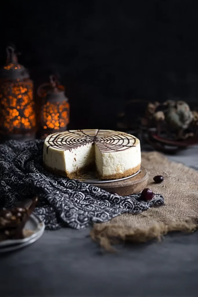 Cheesecake mit Zimt und Spinnennetz
