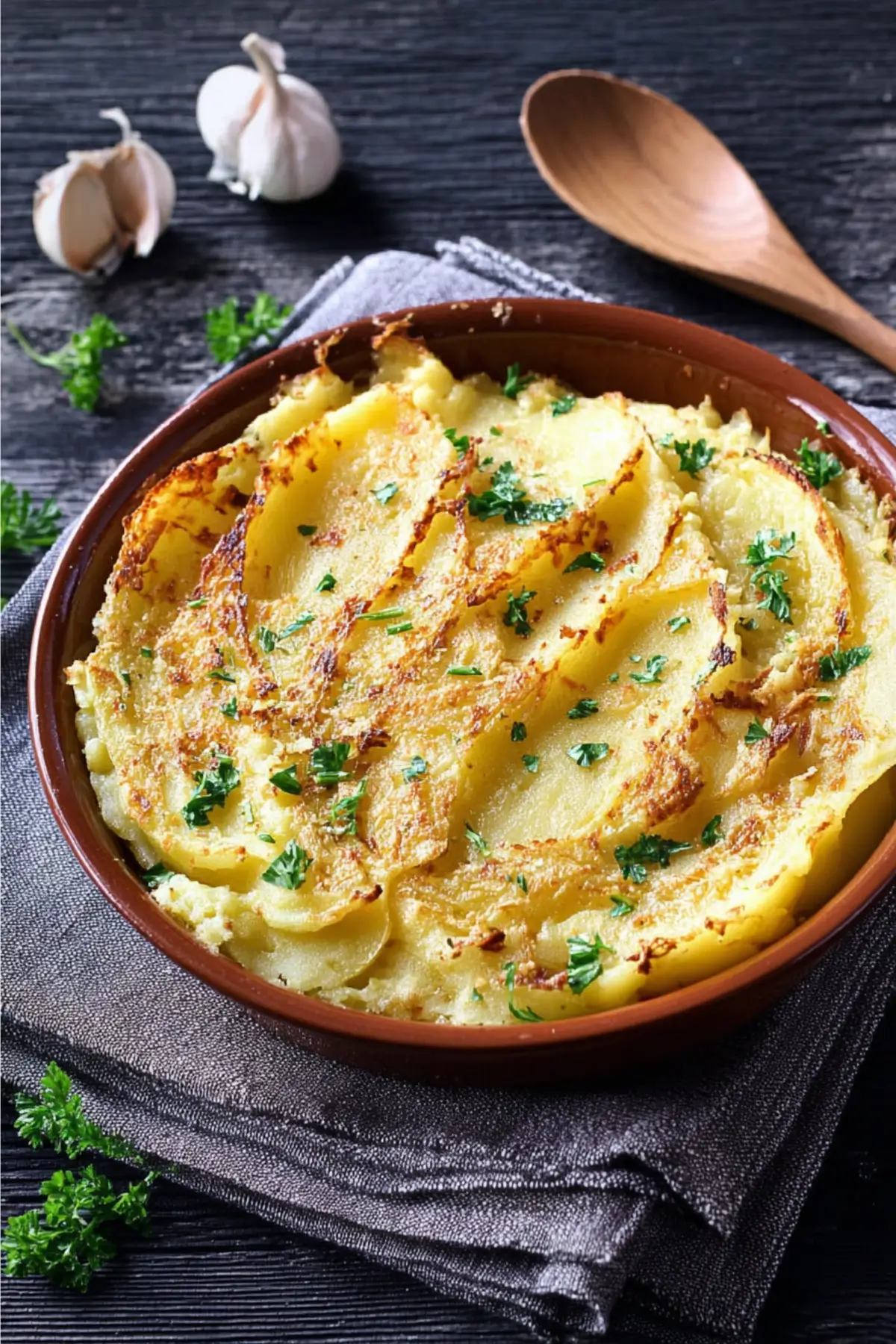 Gebackenes Kartoffelpüree mit Parmesan & Knoblauch