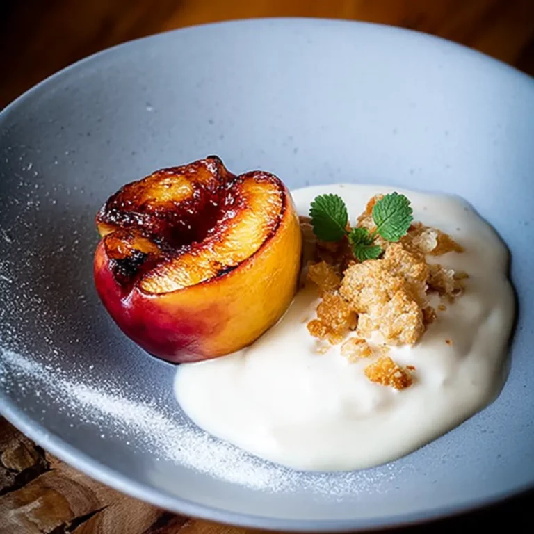 Gebratener Pfirsich mit Honigcreme