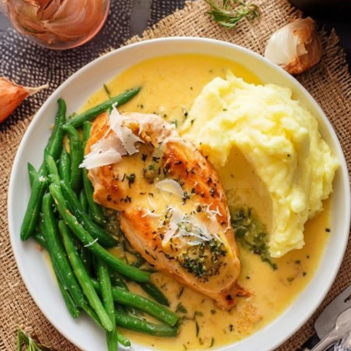 Parmesan Hähnchen mit Kartoffelpüree und grünen Bohnen - Muma’s Kitchen