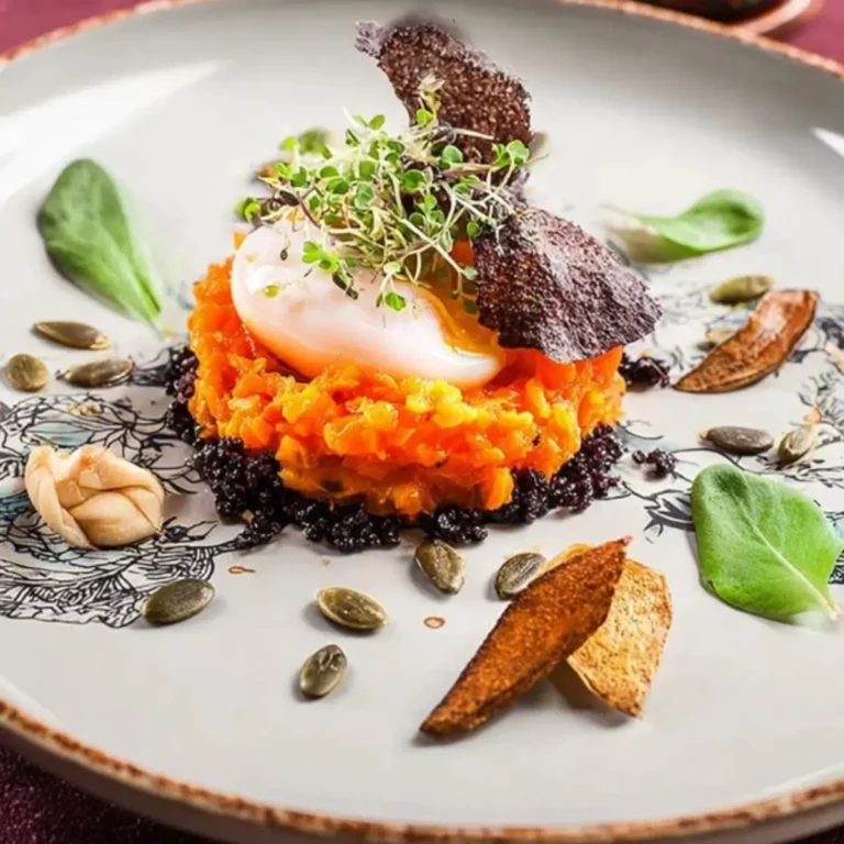 Tatar von Karotte mit Onsenei und Kürbiskern