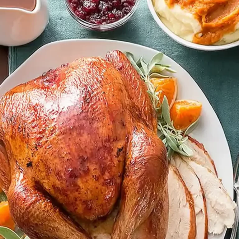 Thanksgiving-Truthahn mit Preiselbeersauce und Süßkartoffelbrei