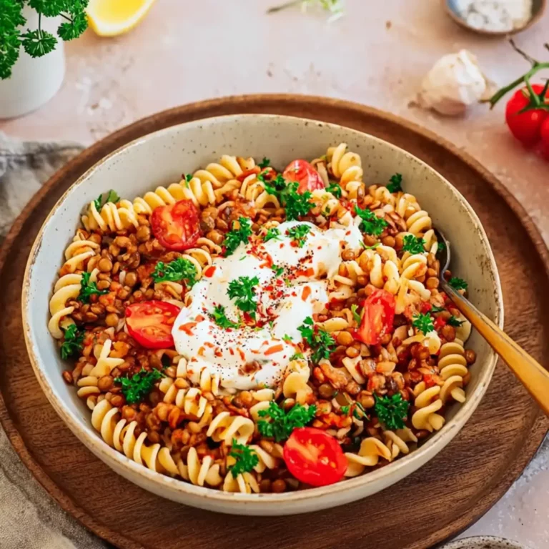 Vegetarische Turkish Pasta mit Linsen
