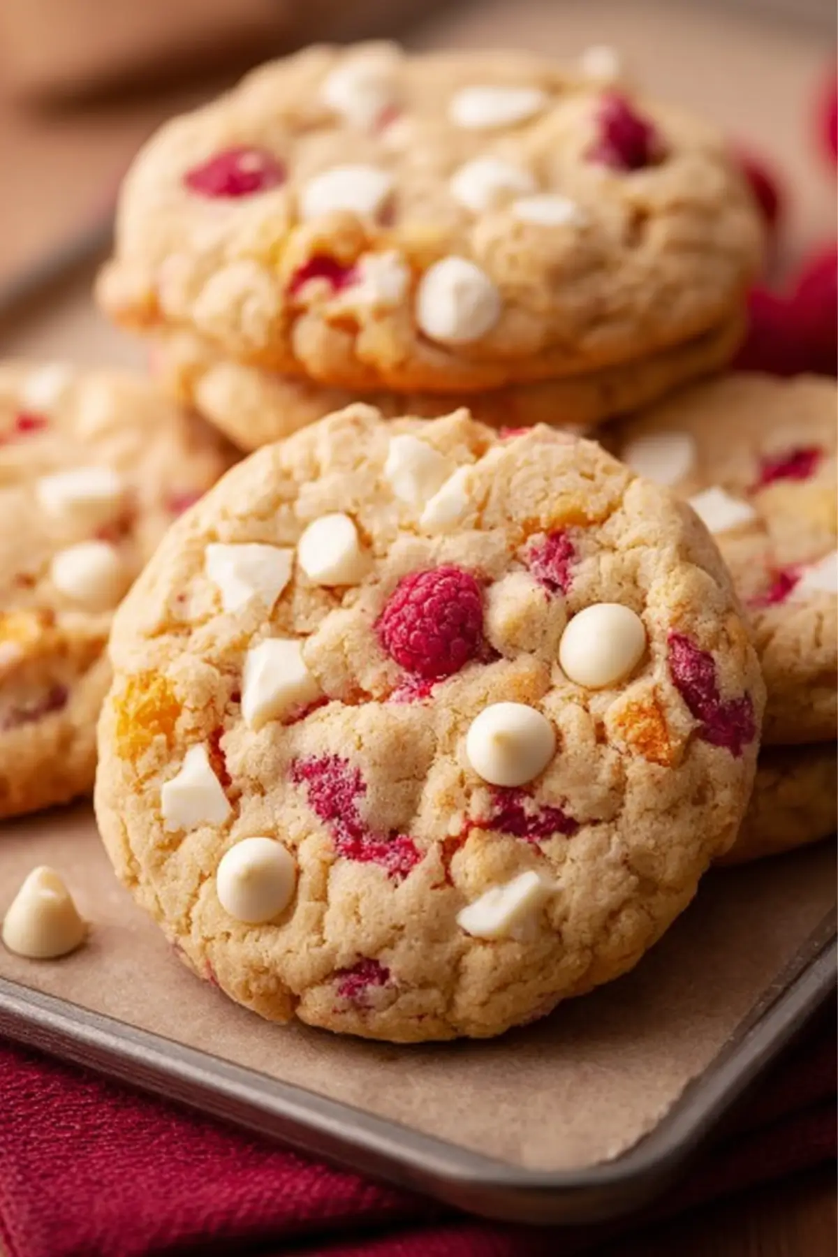 Cookies mit weißer Schokolade und Himbeeren