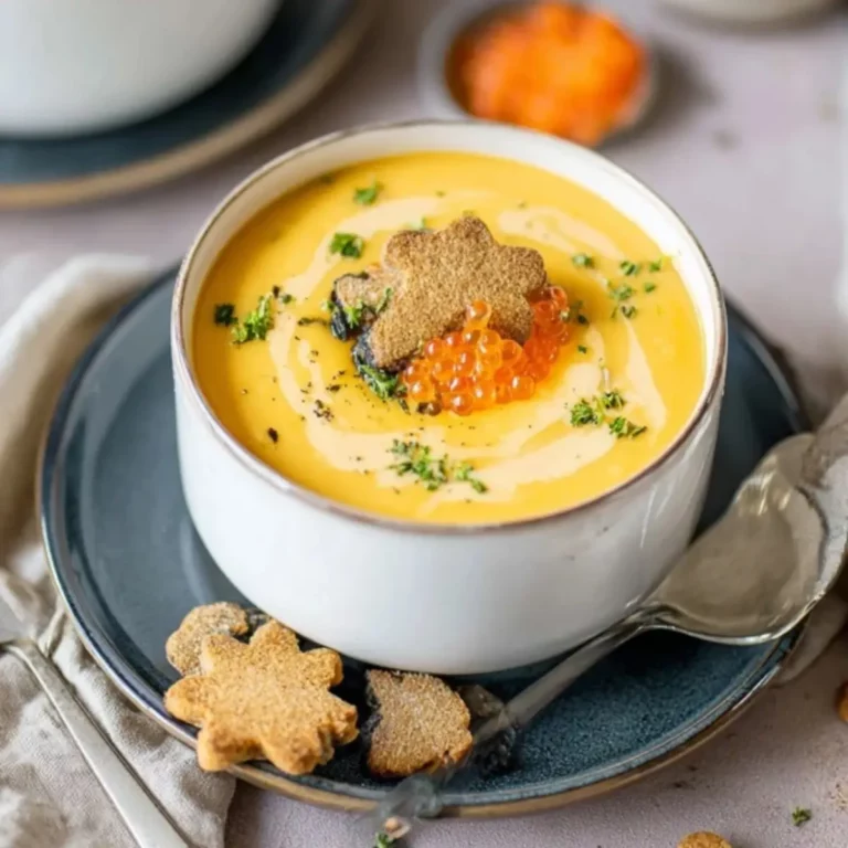 Festliche Süßkartoffelsuppe mit Sternencroutons und Forellen-Caviar