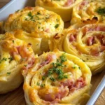 Frühstücksrollen mit Rührei, Käse und Speck