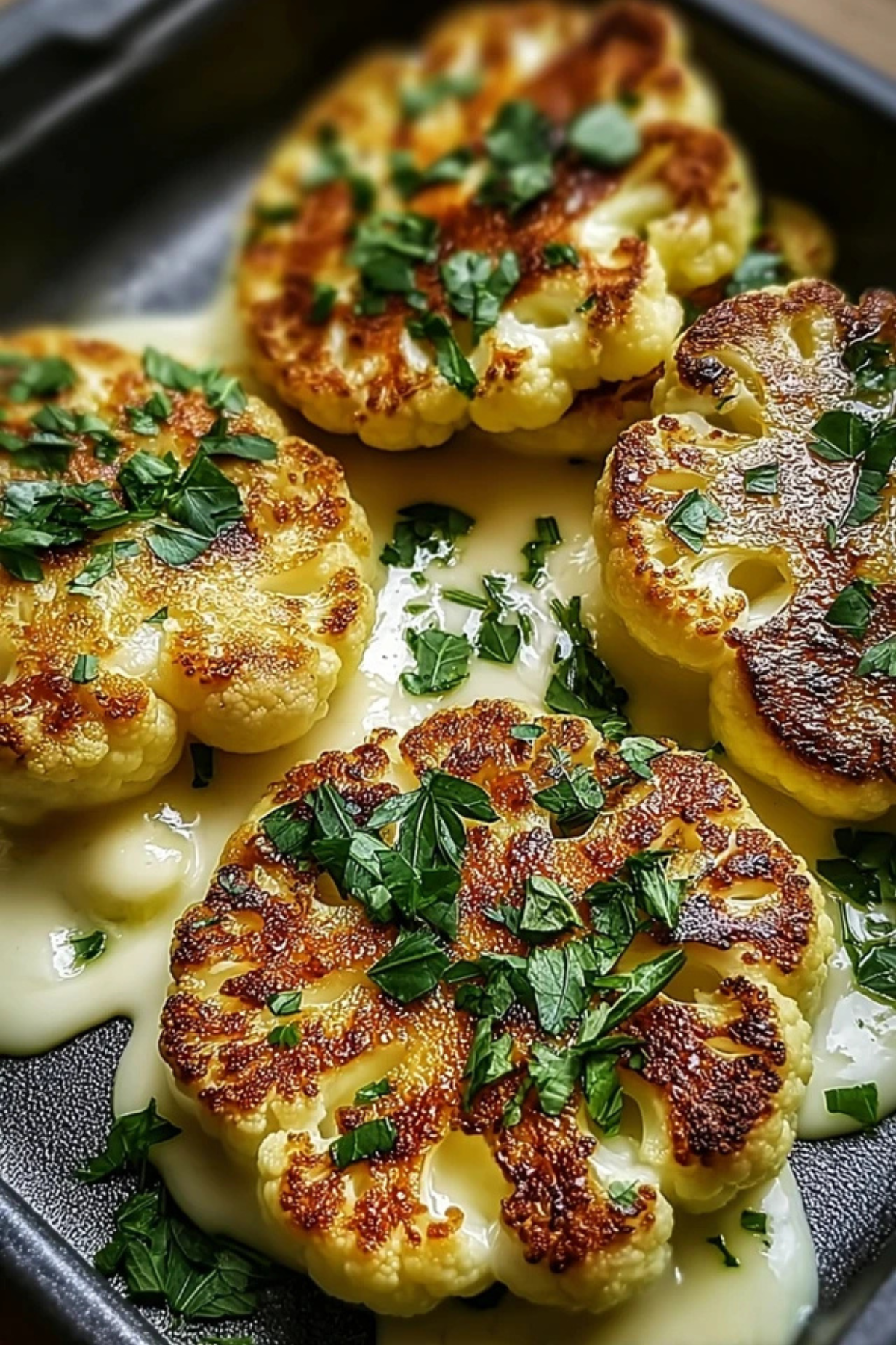 Gebackene Blumenkohlsteaks mit Mozzarella