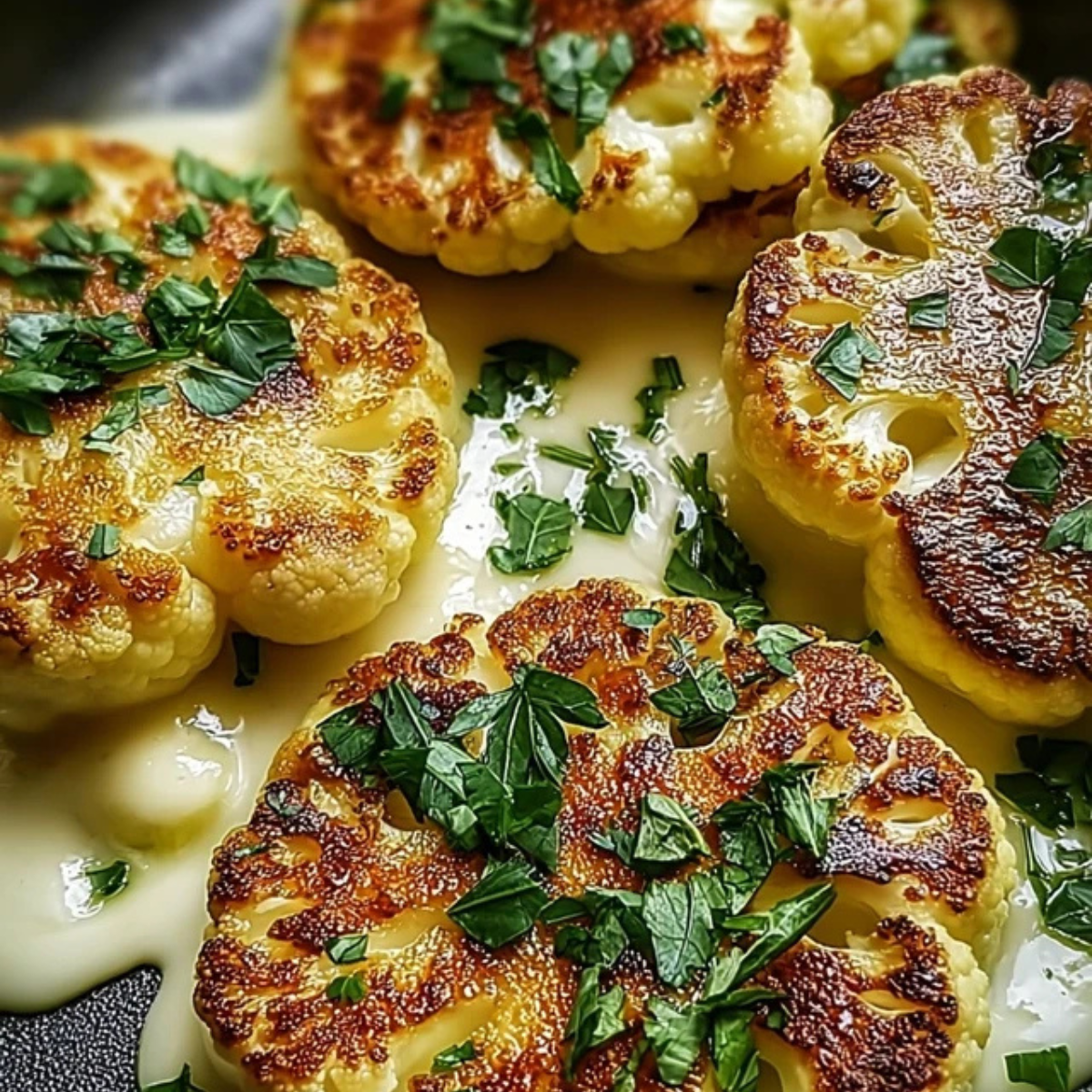 Gebackene Blumenkohlsteaks mit Mozzarella