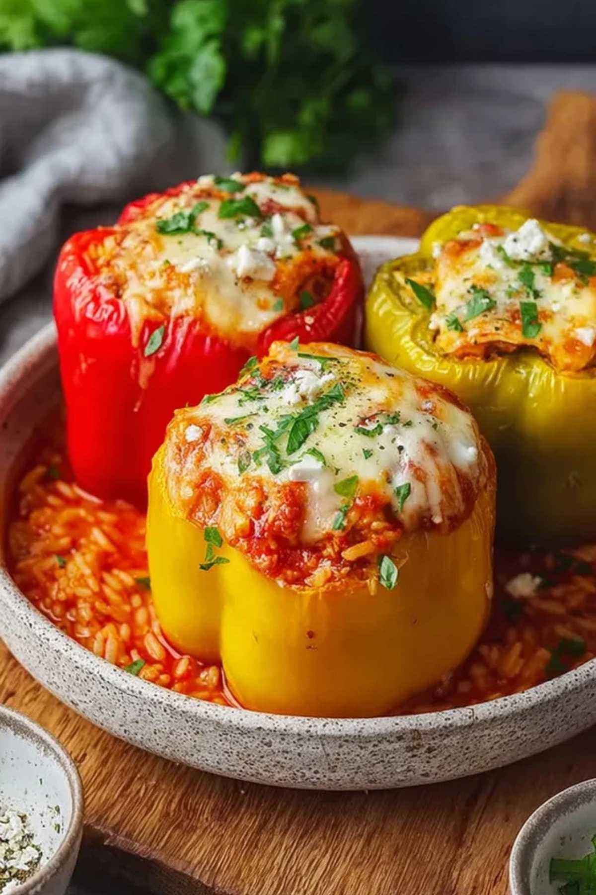 Gefüllte Paprika mit Reis und Feta Rezept einfach zubereiten.