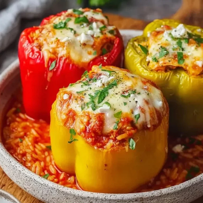 Gefüllte Paprika mit Reis und Feta Rezept einfach zubereiten.