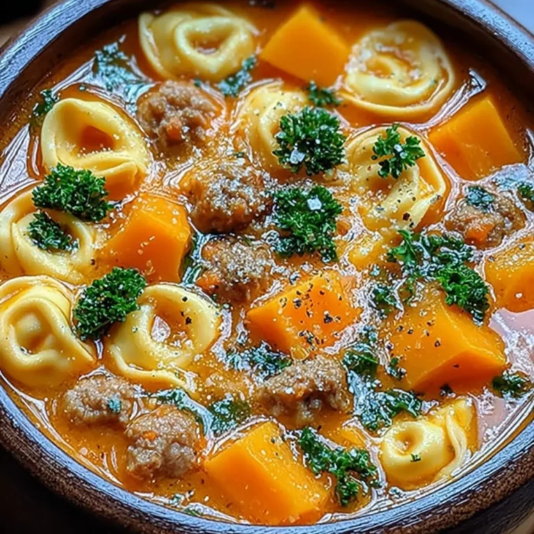 Gemütliche Ein-Topf Butternut-Kürbis und Wurst Tortellini Suppe