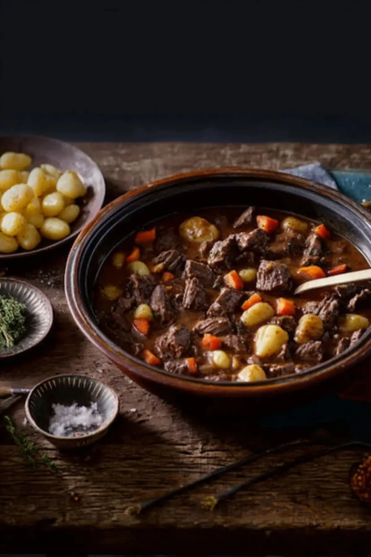 Geschmortes Gulasch mit Gnocchi